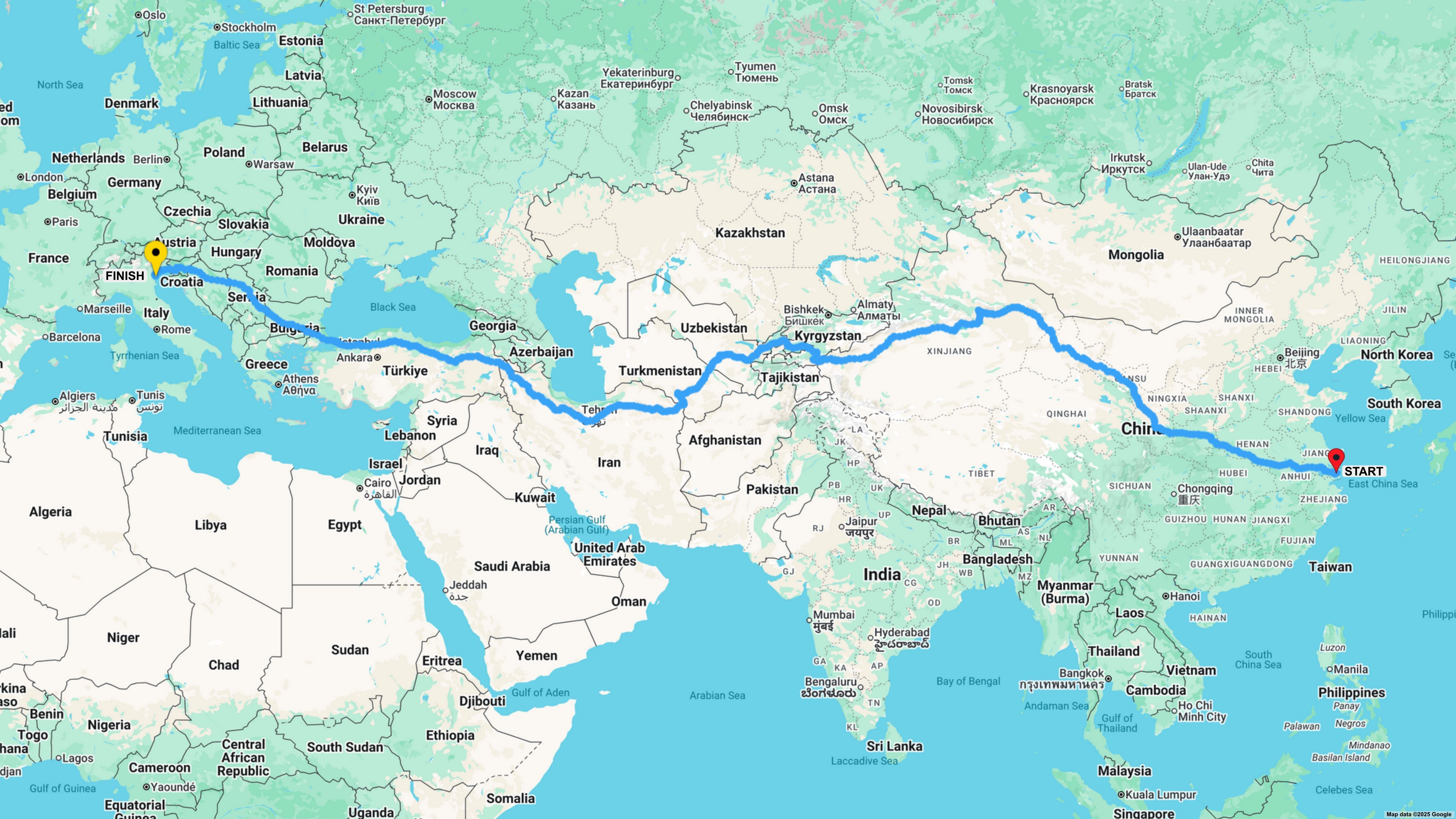 Map VW Tiguan TSI Old Silkroad: Shanghai-Venice