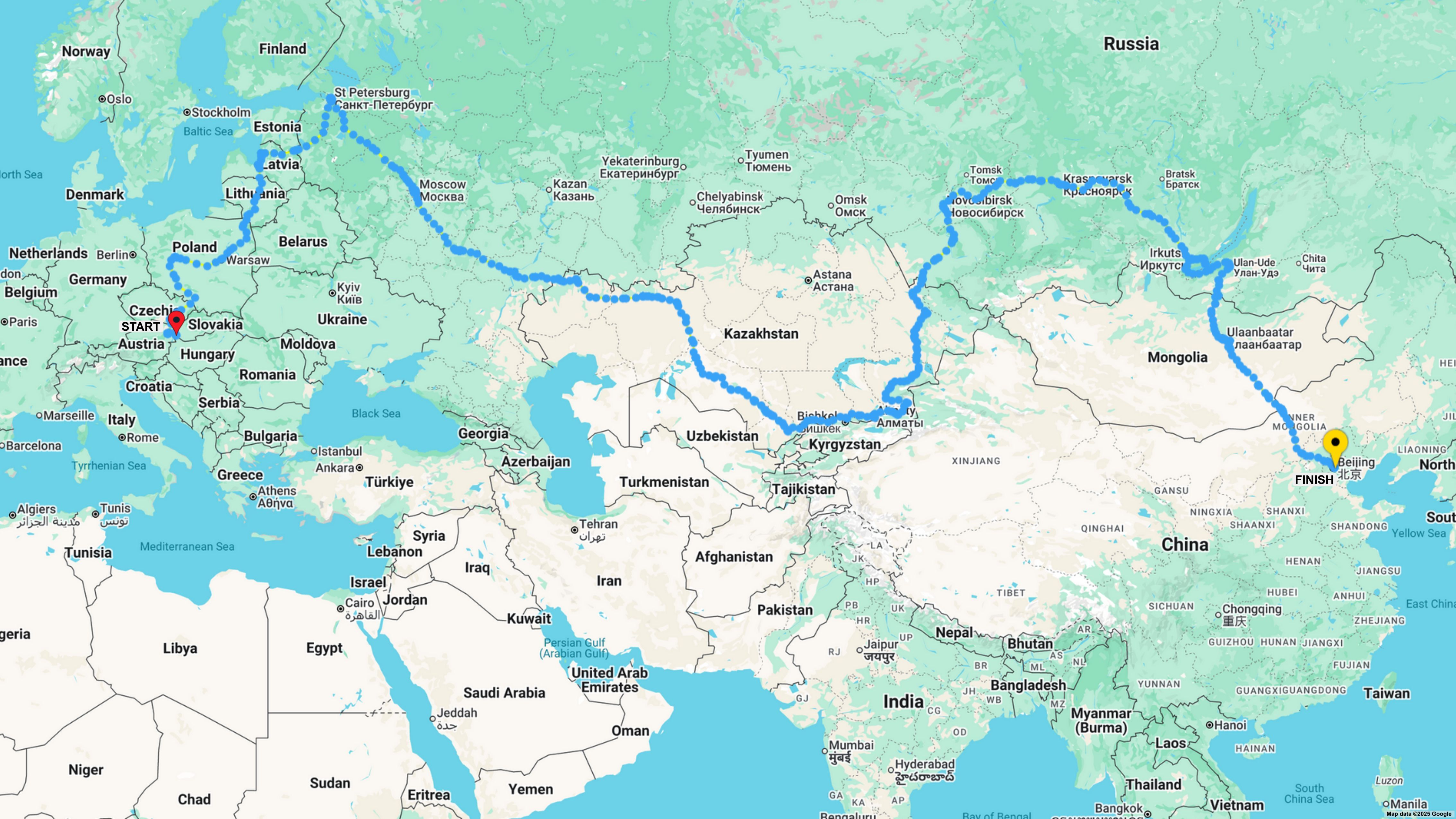 Map VW Touareg V6 TDI Bratislava-Beijing