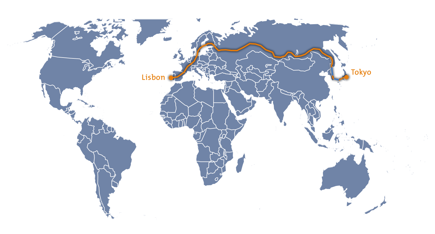 Map VW Caddy Maxi Ecofuel Lisbon - Tokyo with CNG