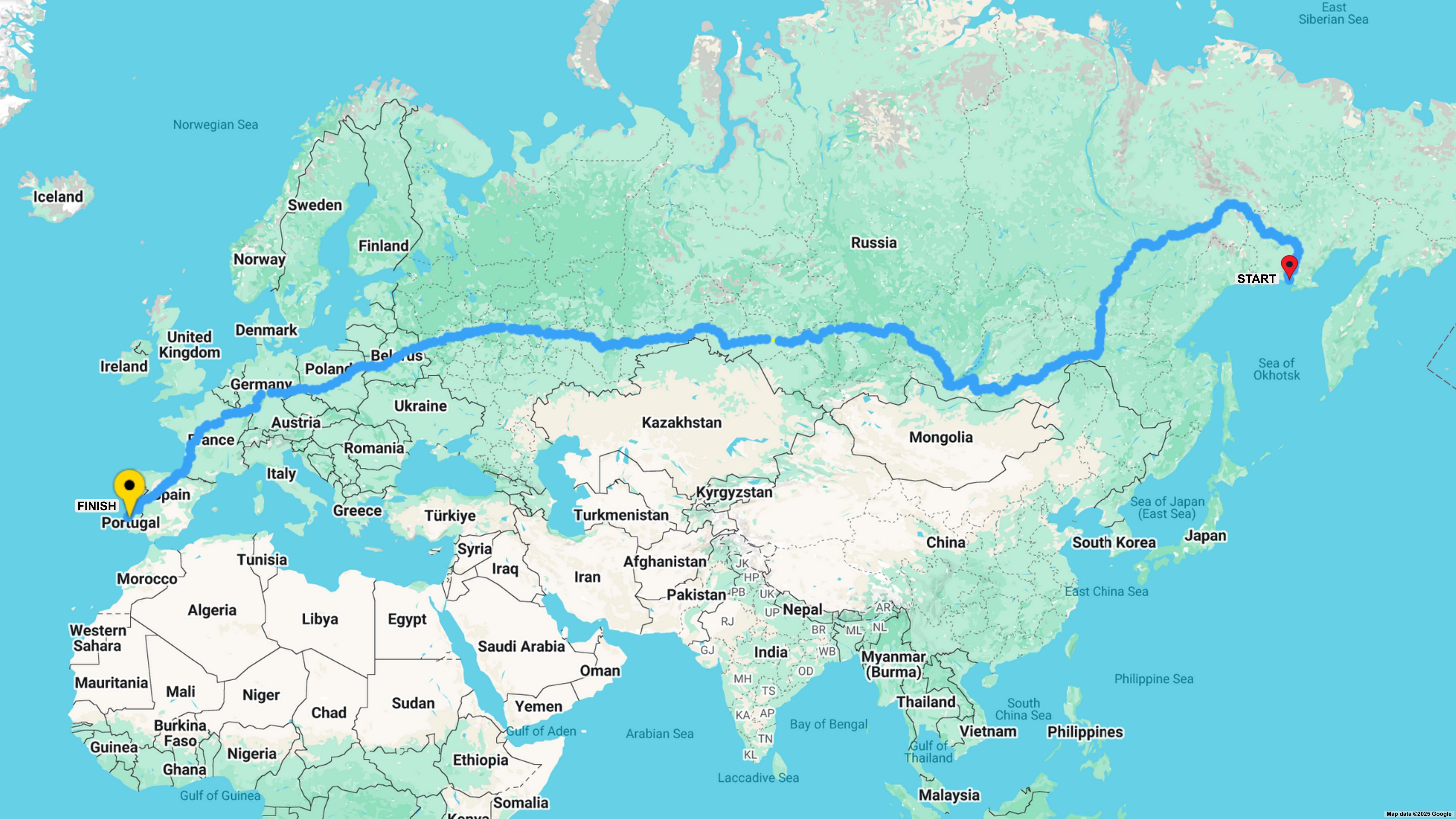 Map VW Touareg V6 TDI Eurasia-Tour Magadan-Lisbon