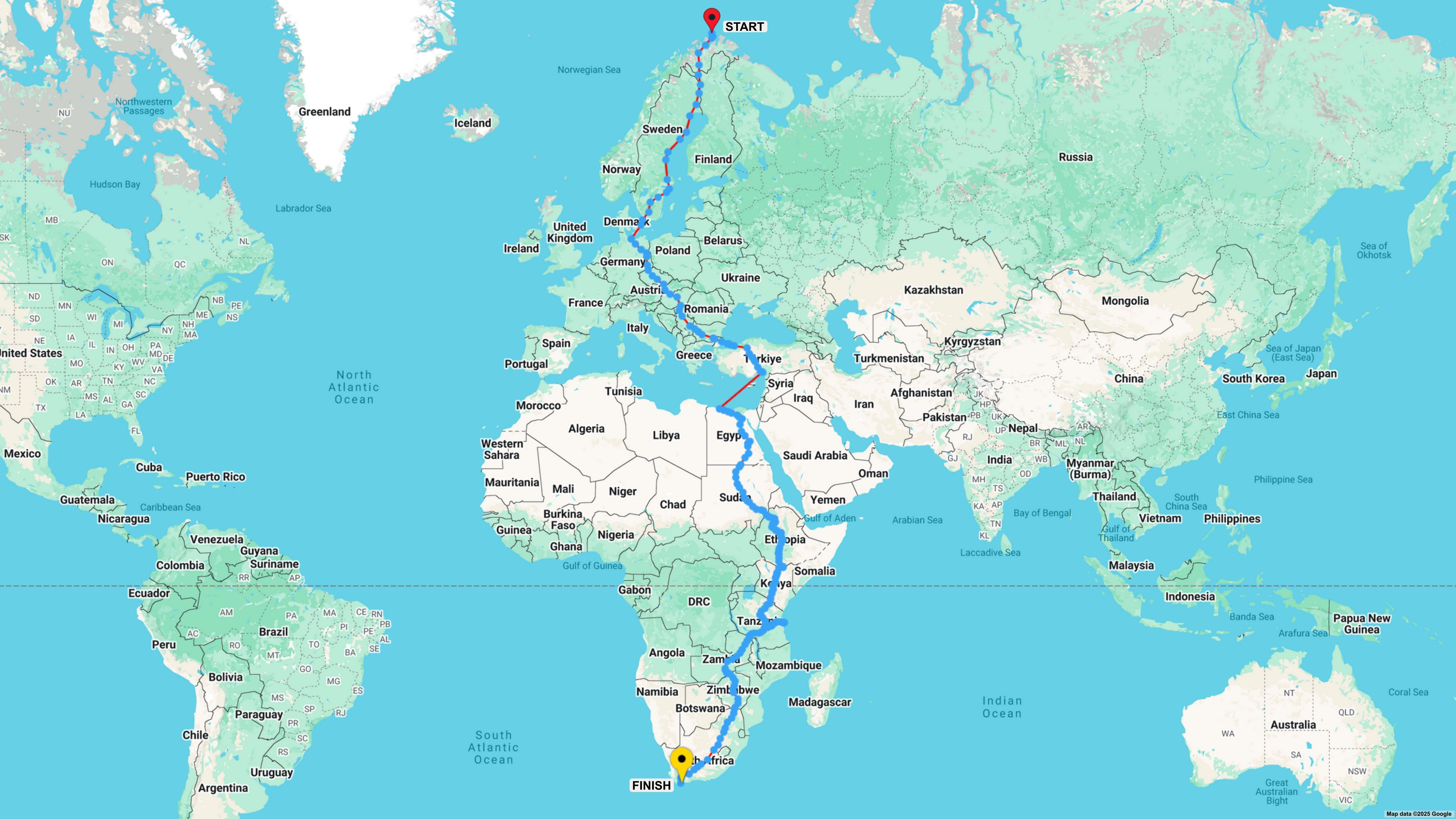 Map VW Touareg V6 TDI Cape to Cape