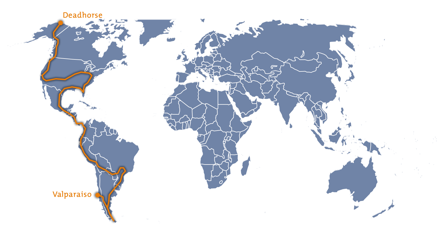 Map VW Caddy Maxi Ecofuel Argentina-Alaska with CNG